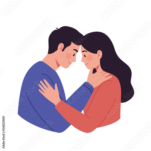Embracing couple in a loving moment, flat design, colorful vector art