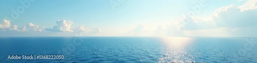 Tranquil ocean horizon with calm cloudscape, serene seascape, peaceful nature setting,  ocean,  horizon