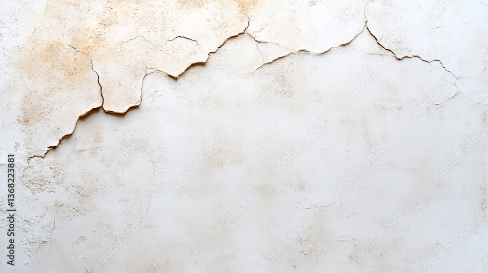 Naklejka premium Cracked White Wall Texture with Faded Stains and Flaking Paint