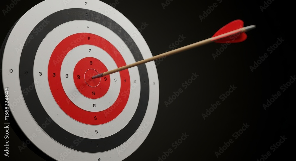 Red arrow centered on bullseye: precision and accuracy in target practice Red arrow centered on bullseye: precision and accuracy in target practice