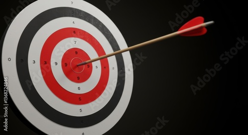 Red arrow centered on bullseye: precision and accuracy in target practice
