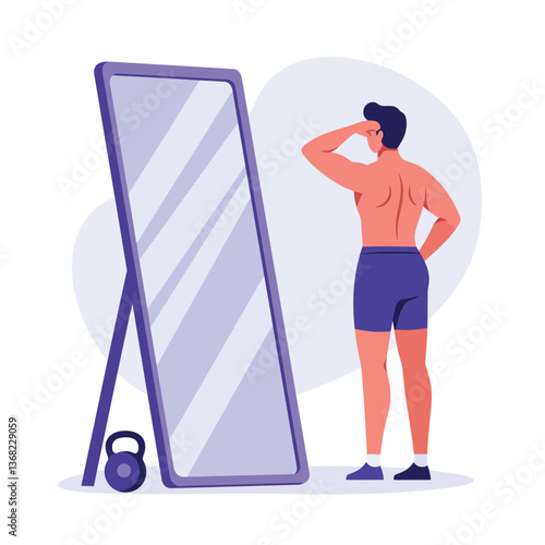 Person reflecting on fitness journey in flat vector illustration
