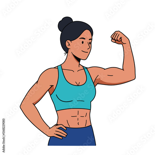 Strong woman flexing her muscles in a flat and colorful vector art style