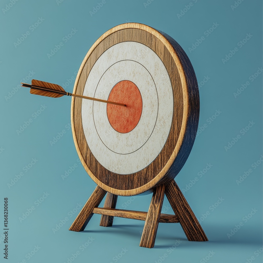 Arrow Piercing the Bullseye: Precision Archery Achieving Target Success on a Wooden Target.