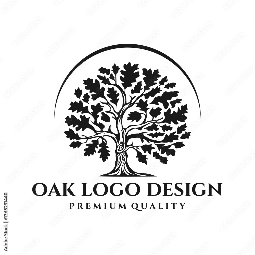 Obraz premium oak logo design,vector,vintage,silhouette,illustration,symbol,badge,natural,farm,leaf,organic,leaves,green,life,template,business,concept,wood,emblem 