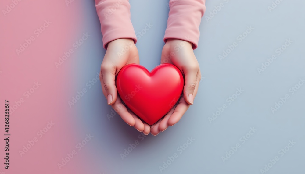 Fototapeta premium Hands holding a red heart symbolizing love.