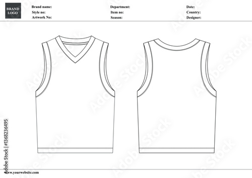 Tank tops technical drawing fashion flat sketch vector illustration template front and back.