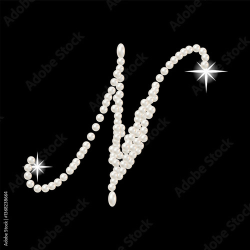 Capital Letters of English alphabet romantic with pearls