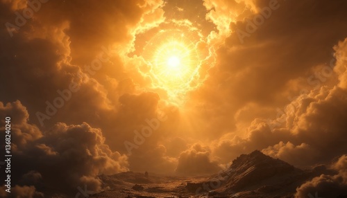 Wallpaper Mural Golden Light Shining Through Clouds Over Rocky Landscape Creating a Sense of Awe Torontodigital.ca