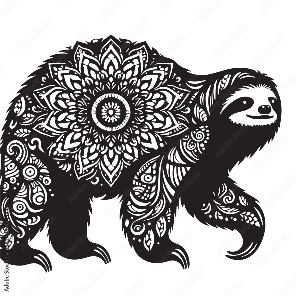 Fototapeta premium Black Color Giant Ground Sloth Silhouette Vector Illustration, Solid White Background