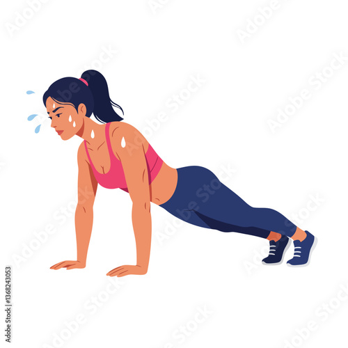 Woman exercising with determination in a minimal flat style vector illustration