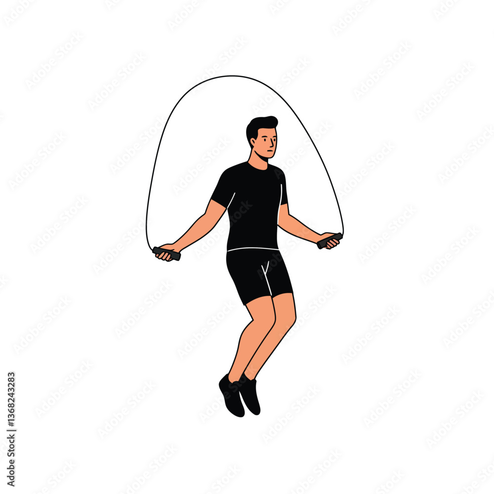 Obraz premium Person jumping rope in flat style with dynamic motion elements in vector art