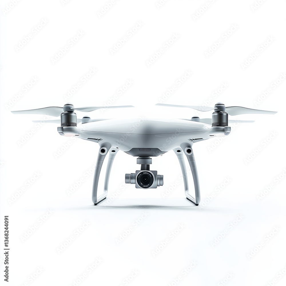 Modern drone with camera isolated on white Modern drone with camera isolated on white