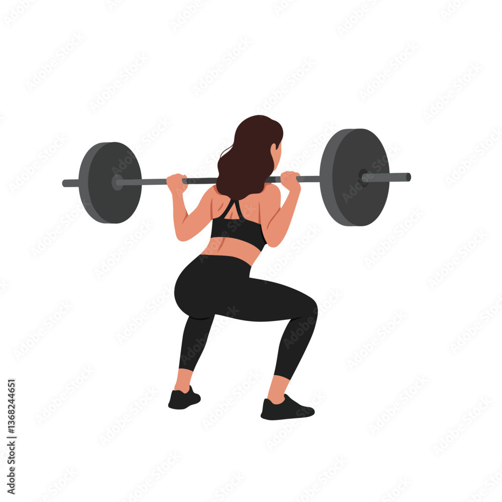 Woman performing a squat with weights in a minimal flat style vector art Woman performing a squat with weights in a minimal flat style vector art