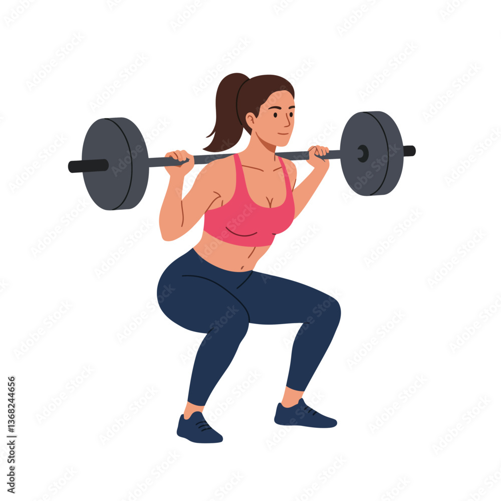 Strong woman lifting weights in flat design style vector art Strong woman lifting weights in flat design style vector art
