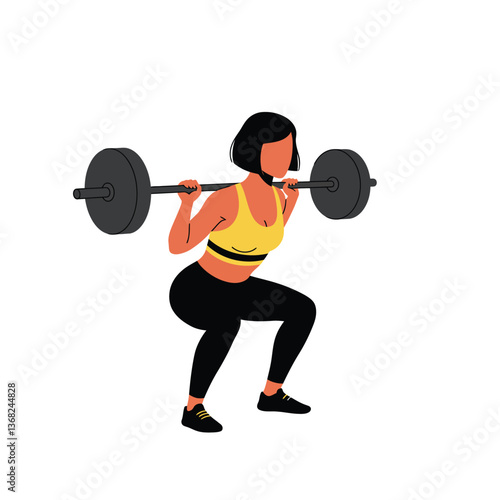 Woman lifting weights in a squat position, minimal flat design vector art