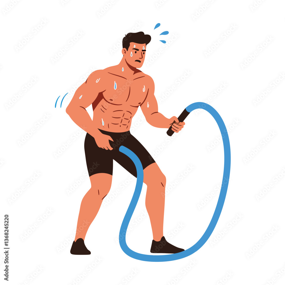 Fit man exercising with jump rope in minimal flat style vector art Fit man exercising with jump rope in minimal flat style vector art