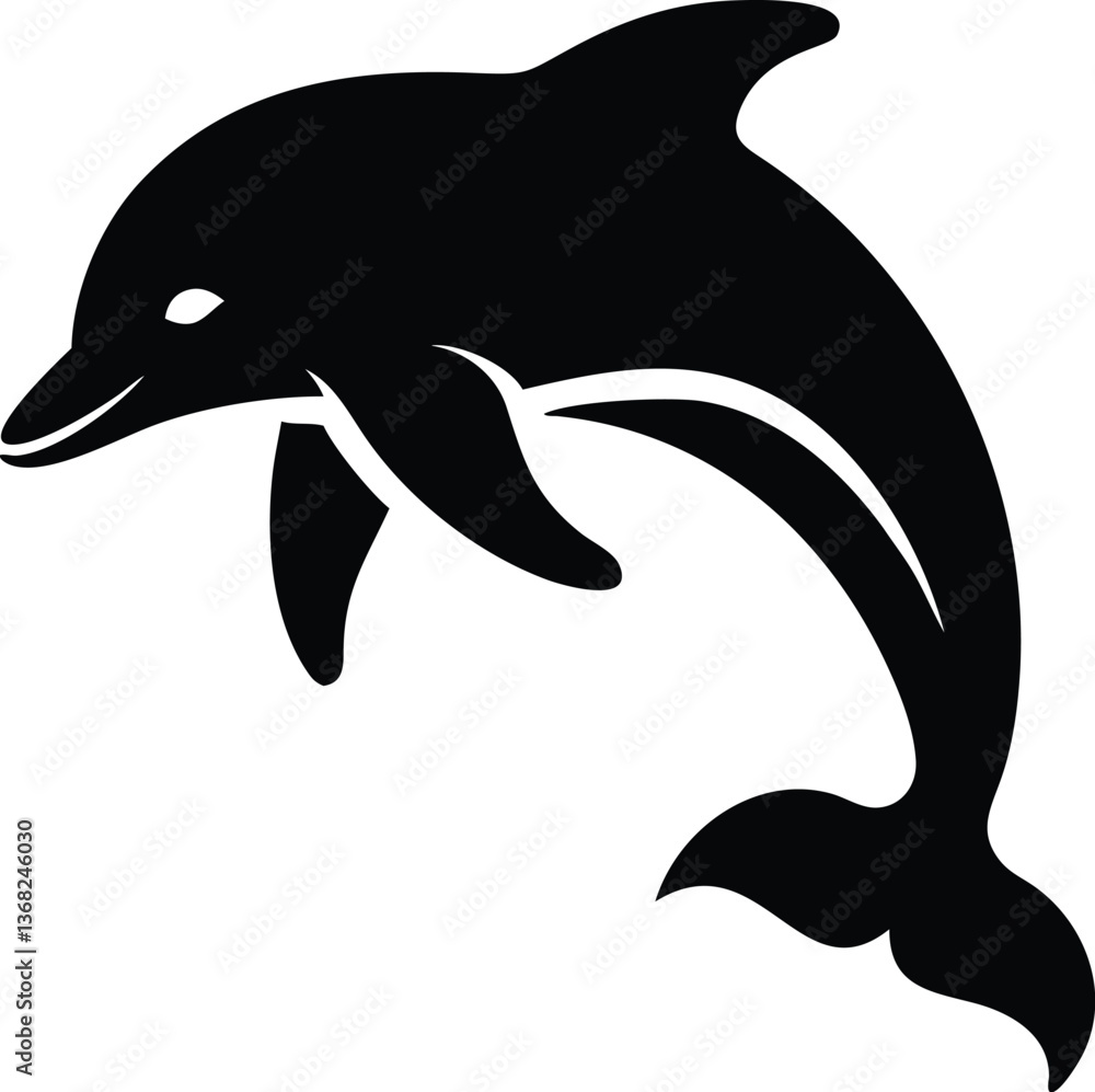 Naklejka premium Aquatic Acrobat: A sleek silhouette of a dolphin leaps gracefully, showcasing its playful energy, in a digitally created illustration