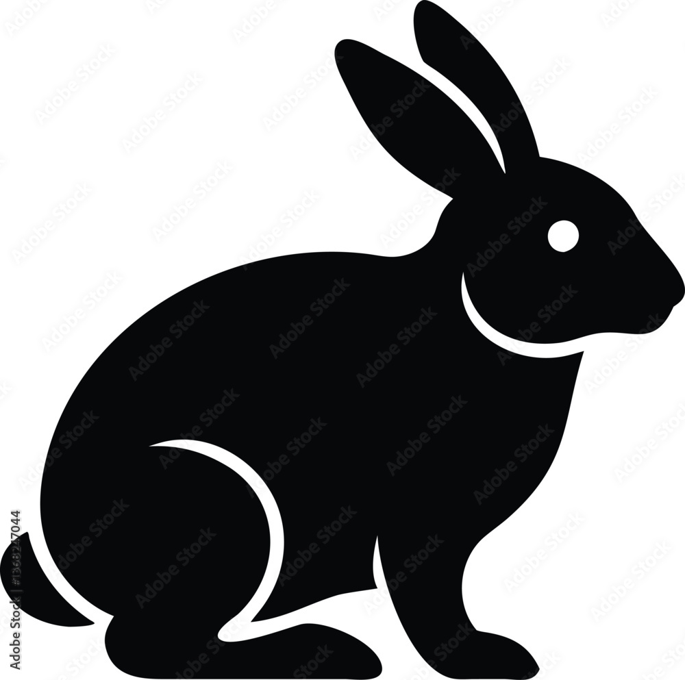 Fototapeta premium Silhouette of a Rabbit: Minimalist illustration of a sleek black rabbit in a classic pose.