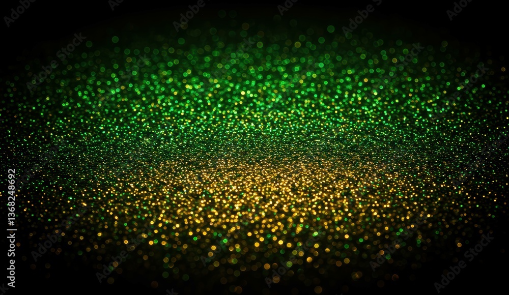 Abstract glitter background with green and gold hues, creating a vibrant atmosphere for celebrations and festivities. Abstract glitter background with green and gold hues, creating a vibrant atmosphere for celebrations and festivities.