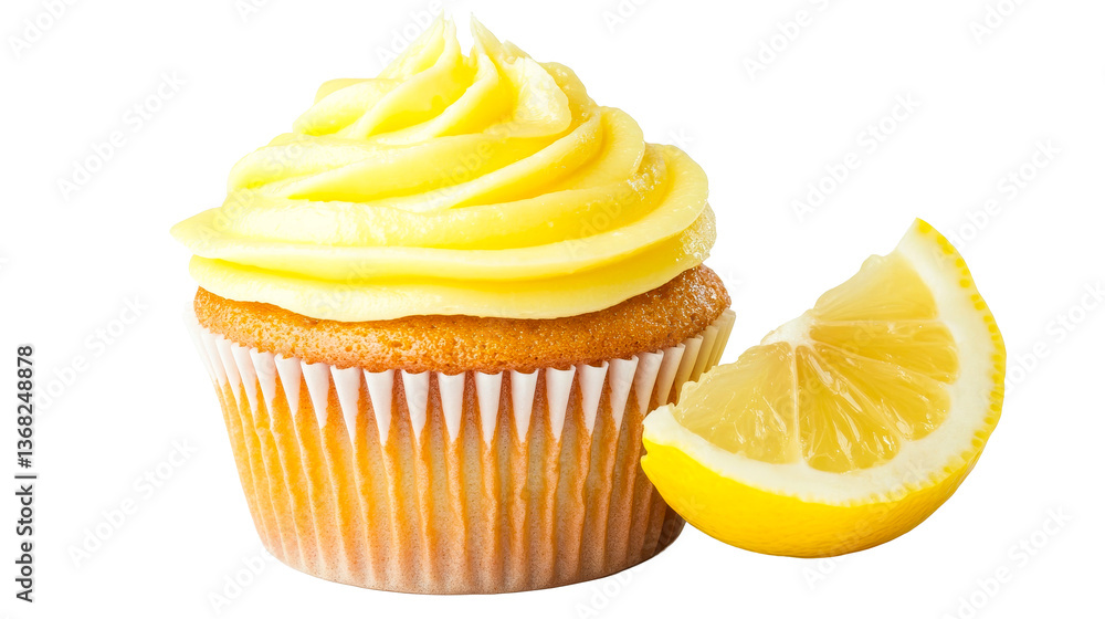 Lemon cupcake with yellow frosting and slice, cut out transparent Lemon cupcake with yellow frosting and slice, cut out transparent