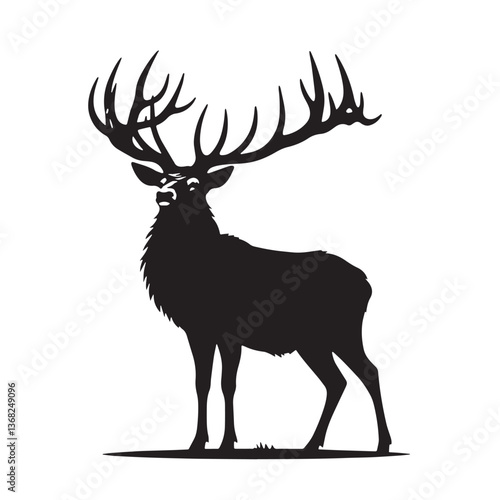 Black Color Irish Elk Silhouette Vector Illustration, Solid White Background