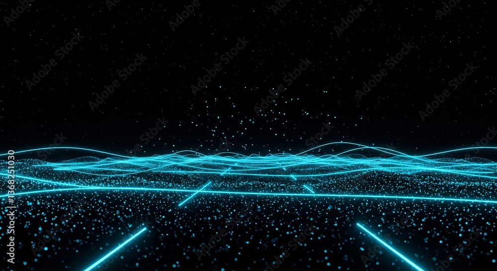 Obraz premium Abstract Cyan Waves Glow Darkly. AI Generated