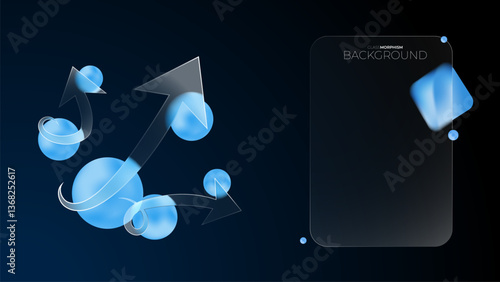 blue futuristic business arrow grow up business market. modern trendy gradient glass morphism shape vector illustration