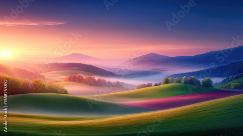 Wallpaper Mural Tranquil sunrise over majestic hills serene landscape nature photography beautiful environment panoramic view peaceful concept Torontodigital.ca