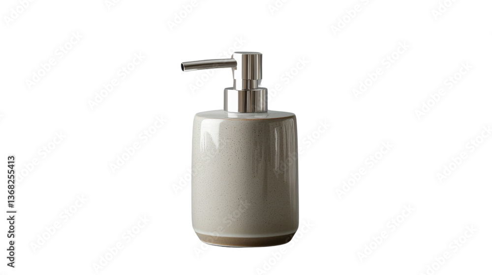 Fototapeta premium Gray ceramic soap dispenser with chrome pump on white background