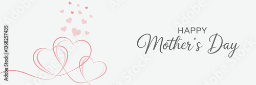 Elegant Mother’s Day banner with pink heart line art, soft pastel background, and stylish calligraphy. Romantic and minimalist greeting card design for celebrating love, motherhood, and family bonds