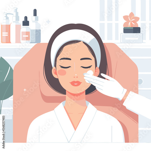 Young woman feeling relaxed, getting facial treatment in a spa environment

