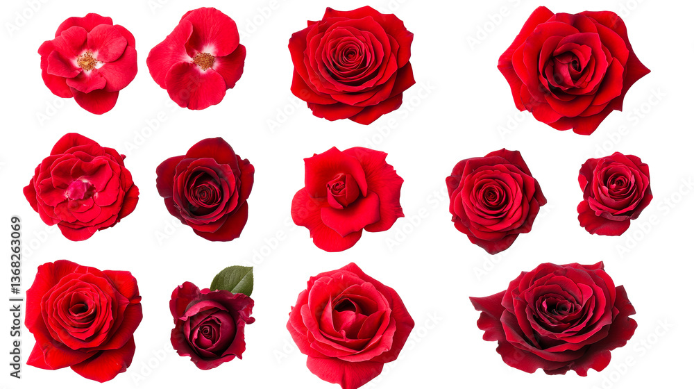 Fototapeta premium Red Roses Blooming, Isolated on Black Background, cut out transparent