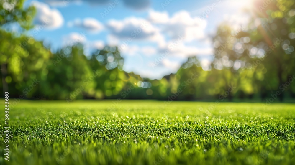 Fototapeta premium Lush green grass is growing in a park on a sunny day