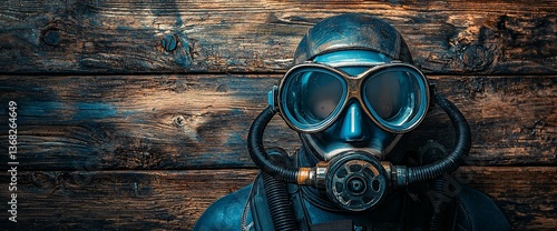 Vintage Diving Gear Against Wood