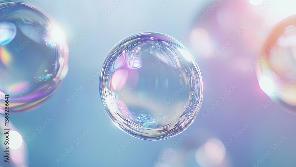 Abstract iridescent spheres in soft pastel light Abstract iridescent spheres in soft pastel light