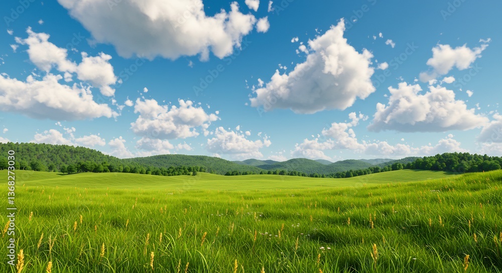 Obraz premium Vibrant green field basks in sunny summer light. AI Generated