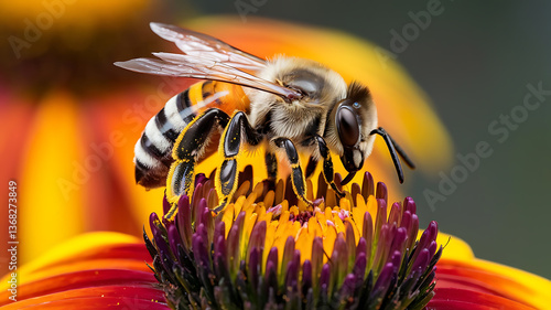 Honeybee on a flower macro vibrant colors nature
