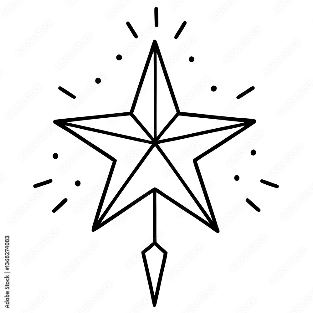 Obraz premium Christmas star shining brightly in the night sky line art vector illustration