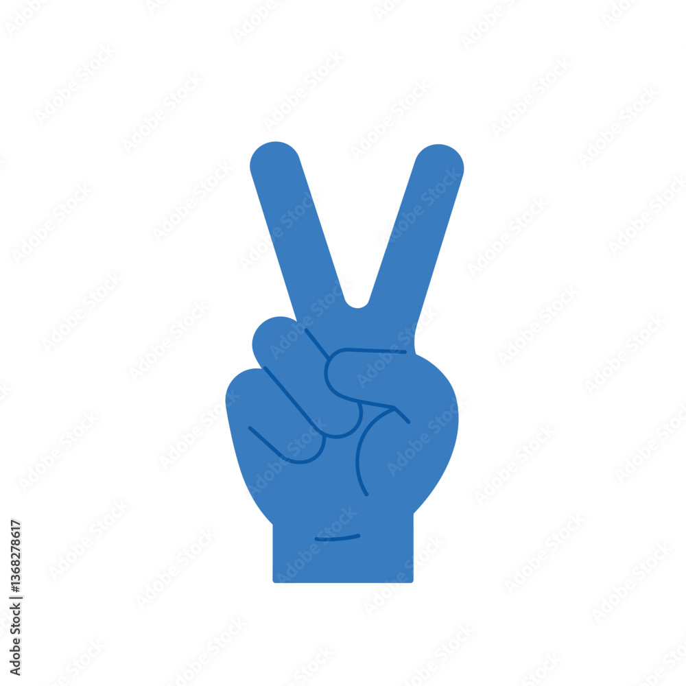 Hand gesture showing peace sign in blue flat vector art style Hand gesture showing peace sign in blue flat vector art style