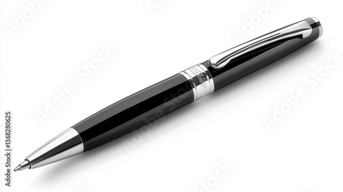 Wallpaper Mural Sleek black and silver ballpoint pen with a glossy finish on a white background. Torontodigital.ca
