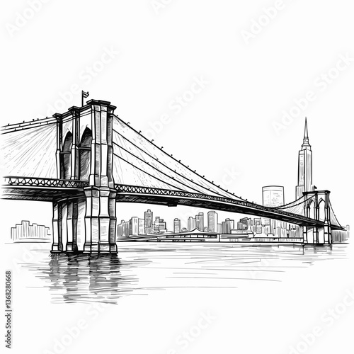 Brooklyn Bridge. Brooklyn Bridge hand-drawn comic illustration. Vector doodle style cartoon illustration