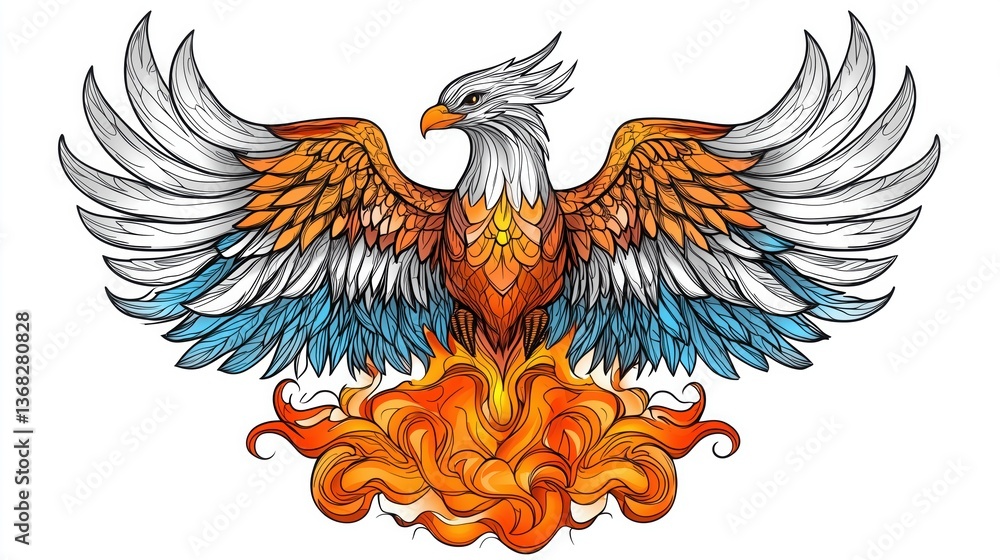 Fototapeta premium striking phoenix firebird rising sky Illustration of a phoenix,Phoenix digital painting.