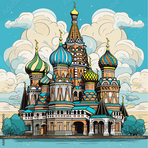 Saint Basil's Cathedral hand-drawn comic illustration. Cathedral of Vasily the Blessed. Vector doodle style cartoon illustration