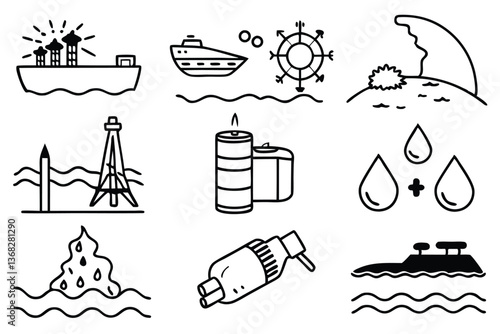 Water pollution oi line art illustration aesthetic design