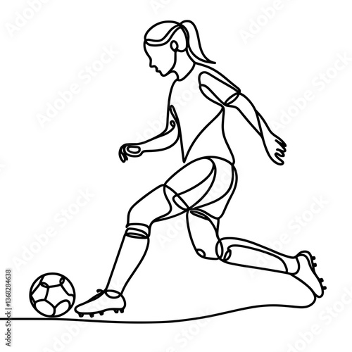 Female soccer player executing a kick in a linear style  