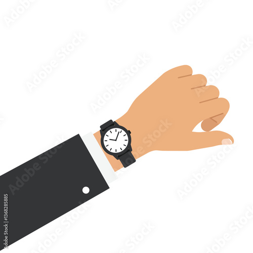 Hand wearing a wristwatch in flat design style vector illustration