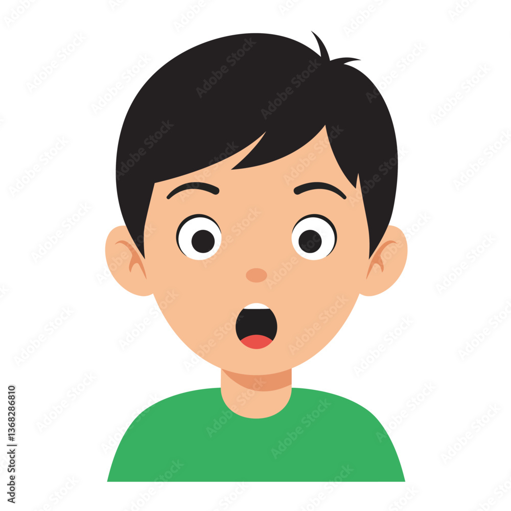 Surprised young boy with open mouth in flat design vector art Surprised young boy with open mouth in flat design vector art