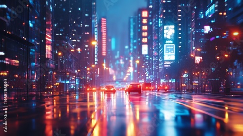 Wallpaper Mural Neon Cityscape: A Rainy Night in the Metropolis Torontodigital.ca