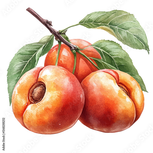 A watercolor of a nectarine, isolated on a white background. Nectarine vector.

